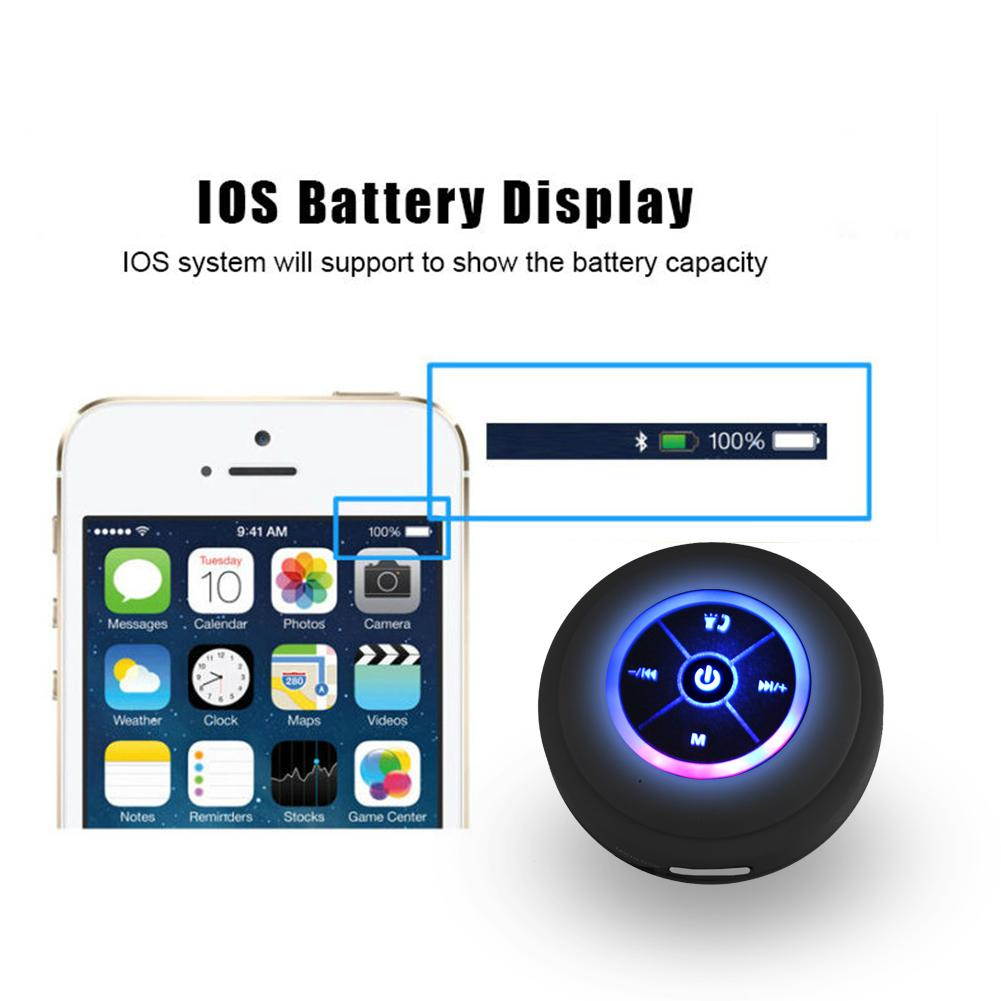 Black Q9 Waterproof LED Wireless Bluetooth Speaker Outdoor Bathroom Shower Subwoofer Speaker