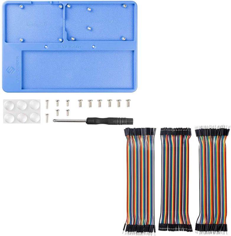 SunFounder RAB Holder Raspberry Pi Breadboard Holder 5 in 1 Base Plate with Rubber Feet with 120pcs Breadboard Jumper Wires
