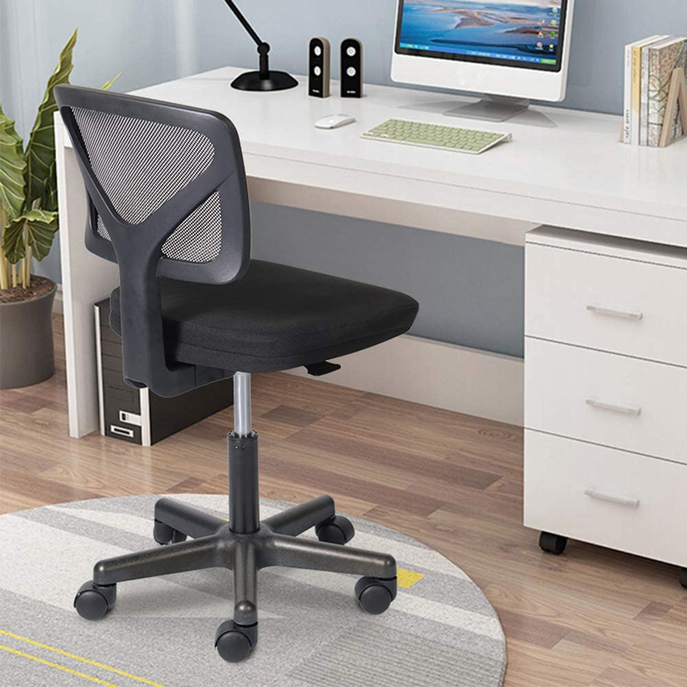 Office Mesh Chair without Armrests, Black Swiveling Task Chair, Computer Desk Chair for Home and Office Use, 19.29" (L) x 7.28" (W) x 18.70" (H), Black