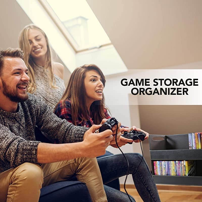 DVD Storage Box with Powerful Magnetic Opening - DVD Tray Holds 28 DVD BluRay PS4 Video Games for Media Shelf Storage & Organization