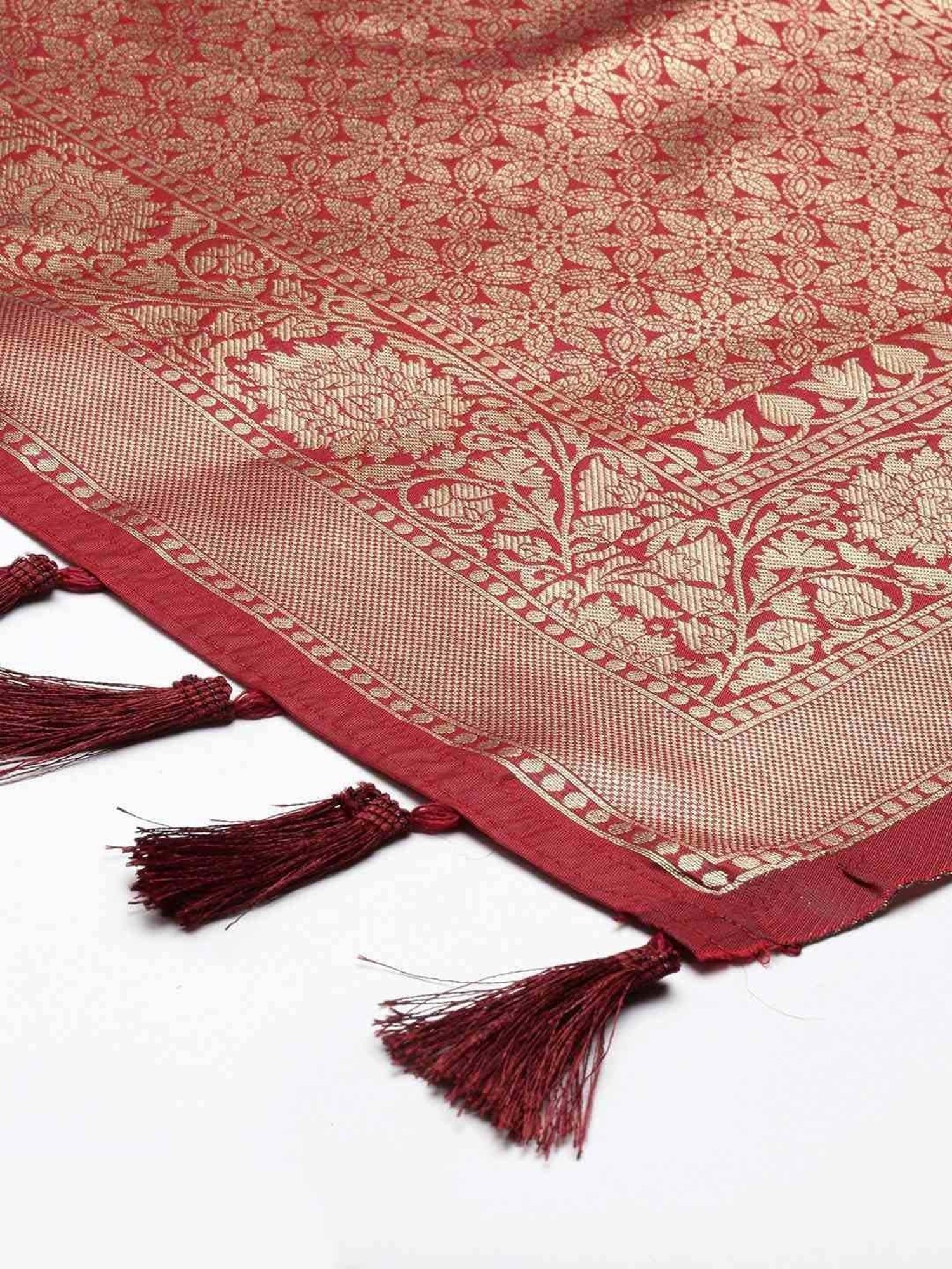 Silk Land Red Woven Pattern Dupatta