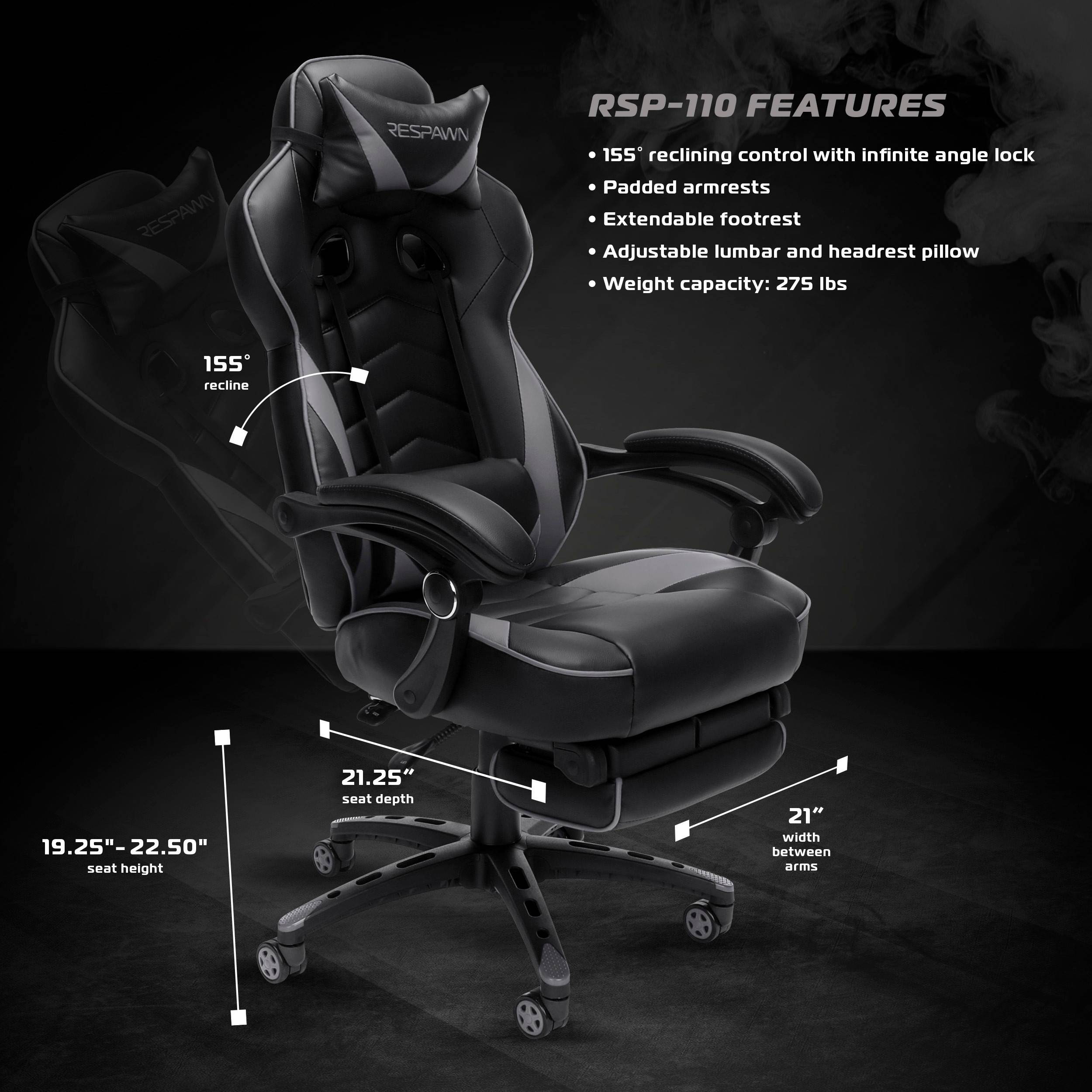 RESPAWN 110 Racing Style Gaming Chair, Reclining Ergonomic Leather Chair with Footrest, in White (RSP-110-WHT)