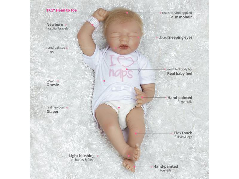 Paradise Galleries Reborn Baby Doll in Silicone Vinyl, 17.5 inch Sleeping Newborn Girl Baby Bundles: I Love Naps, 7-Piece Ensemble