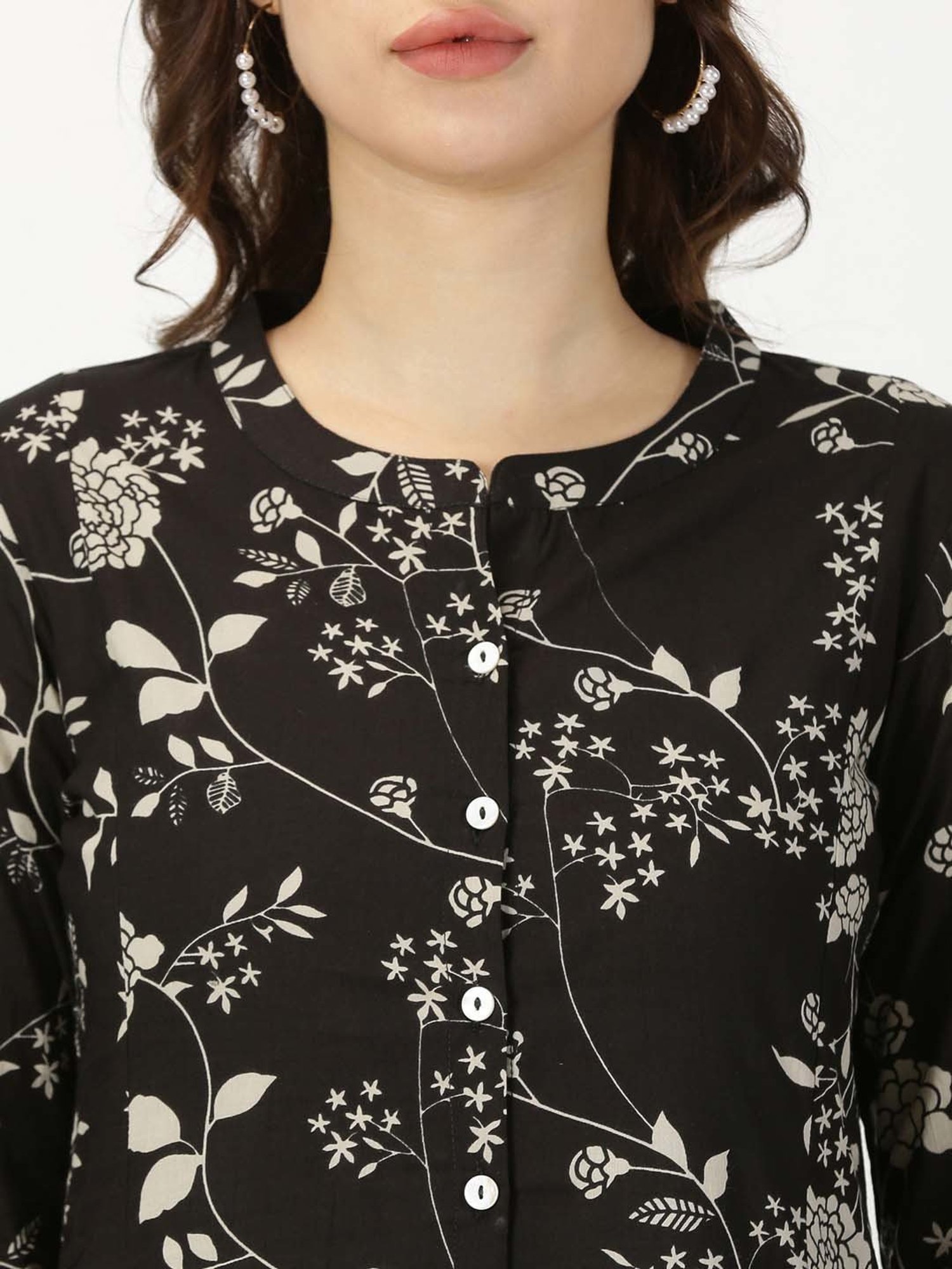 Saffron Threads Black Floral Print A Line Kurta