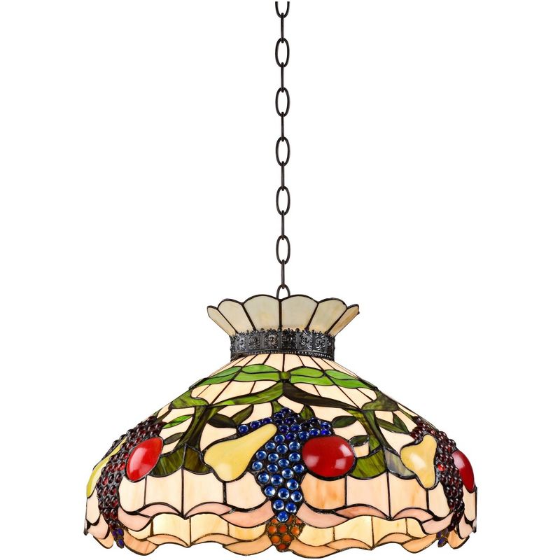 Robert Louis Tiffany Bronze Pendant Chandelier 20" Wide 3-Light Tiffany Style Ripe Fruit Stained Glass Shade Dining Room Kitchen
