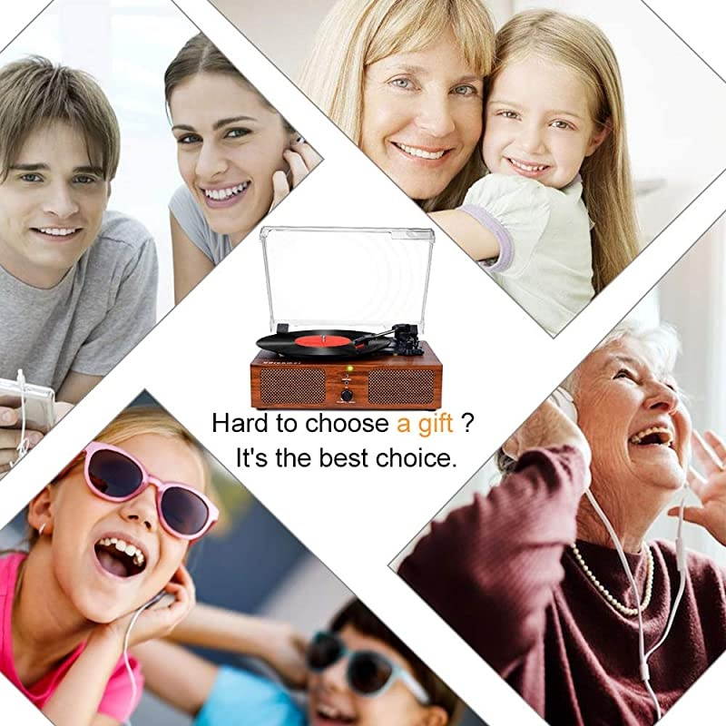 Record Player Bluetooth Turntable with Builtin Speakers and USB BeltDriven Vintage Phonograph Record Player 3 Speed for Entertainment and Home Decoration