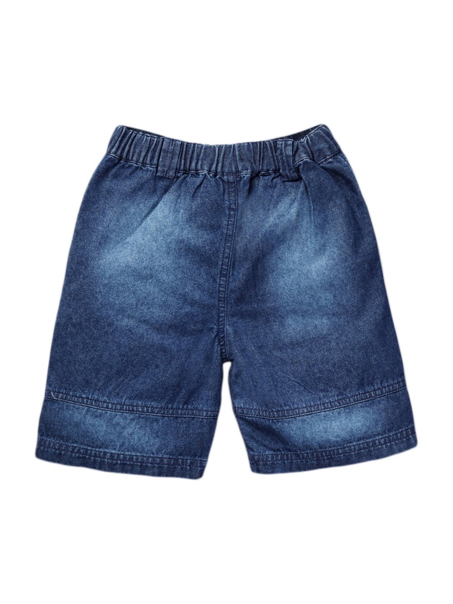 Pranava Kids Dark Blue Cotton Patch Work Shorts