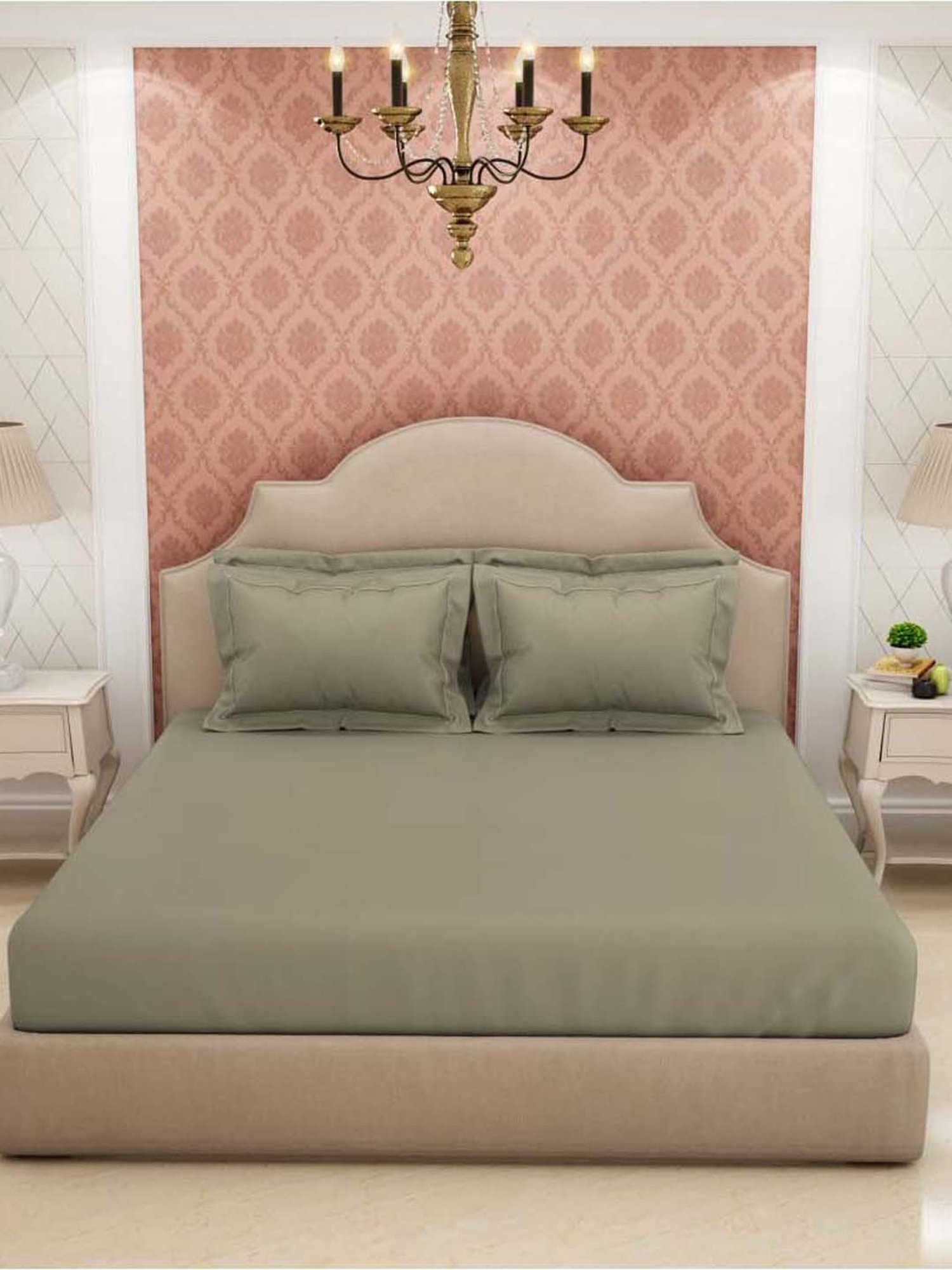 Spaces Light Grey Cotton 600 TC King Bed Sheet With Pillow Covers