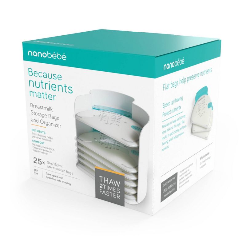 Nanobebe 25 Breast Milk Storage Bags and Organizer - White