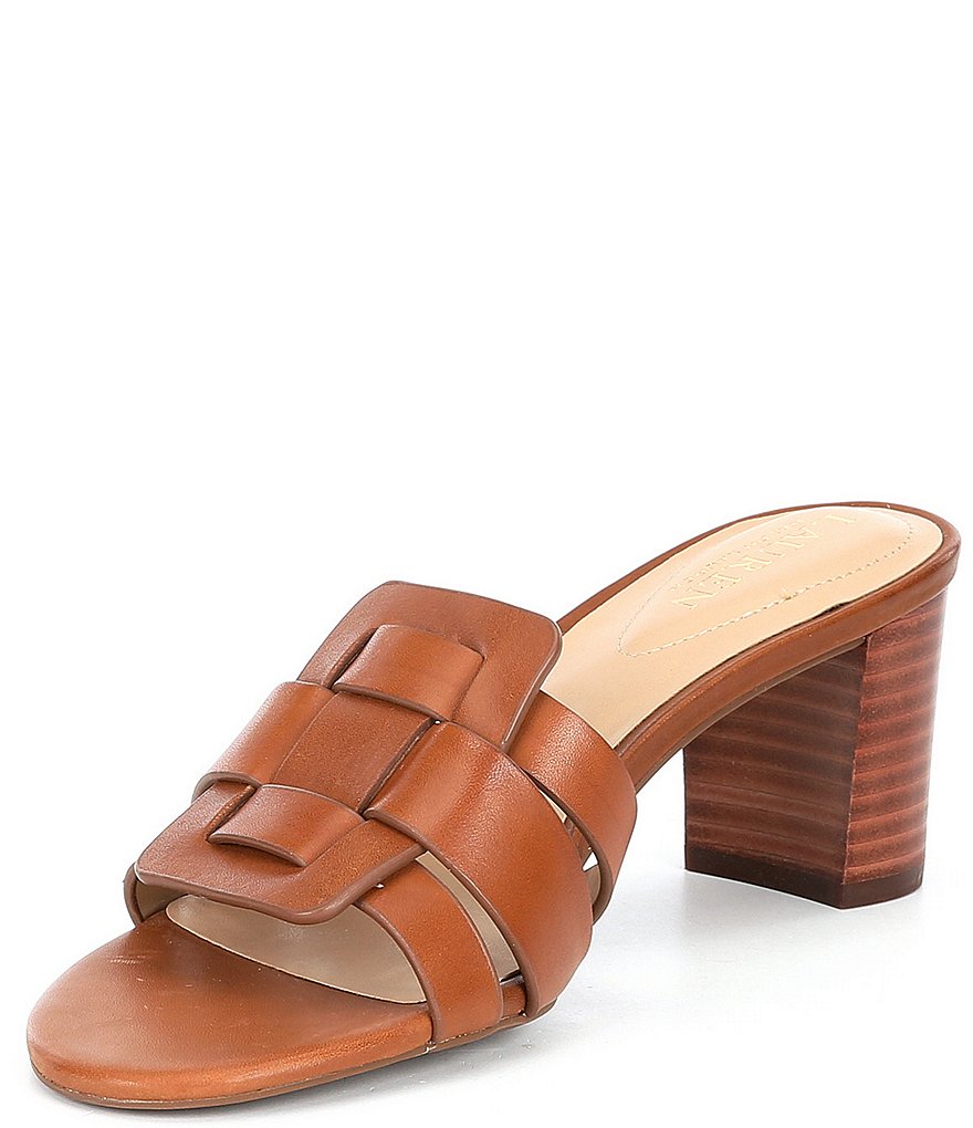 Lauren Ralph Lauren Whitnee Woven Leather Block Heel Mules