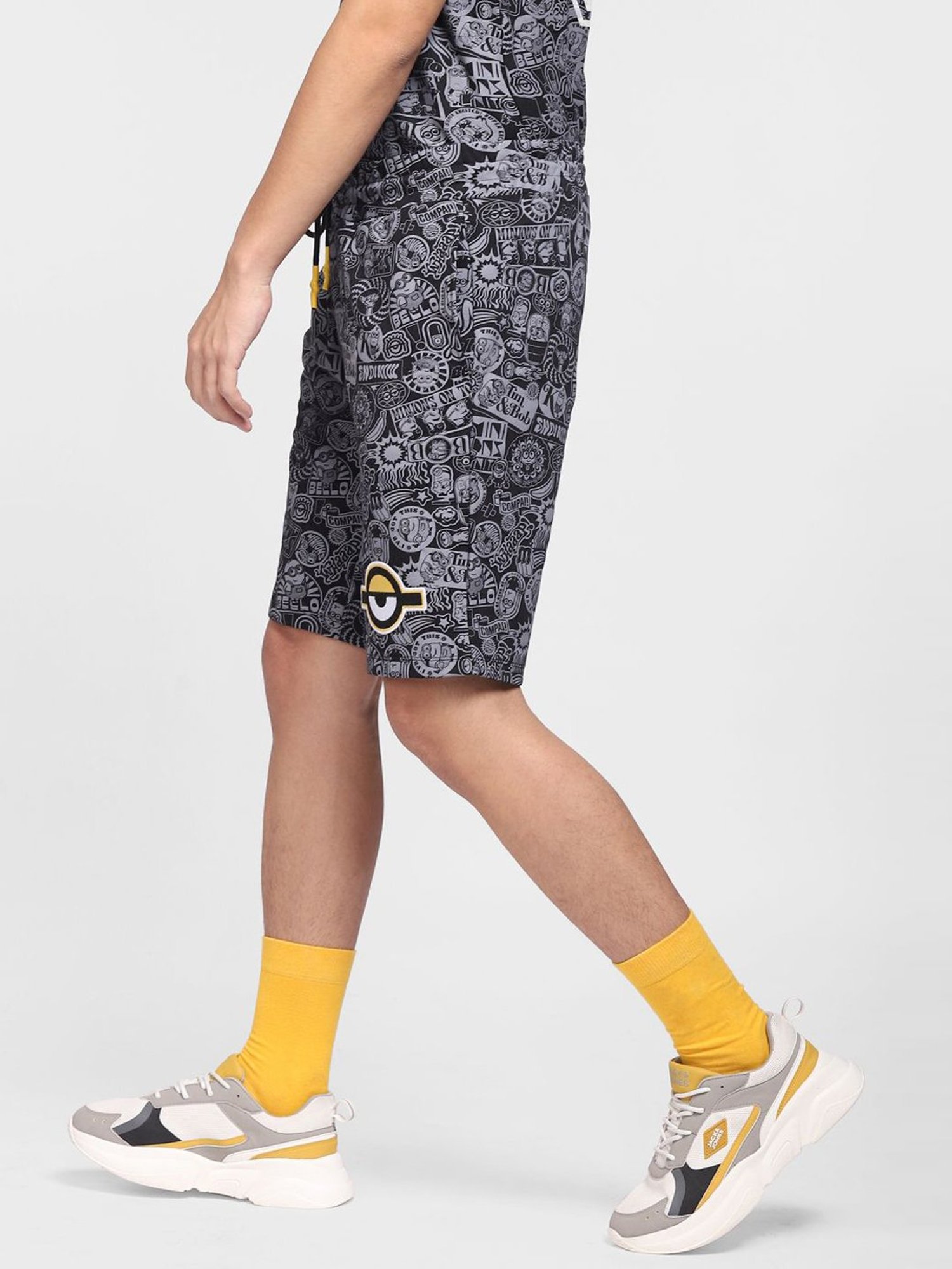 Jack & Jones Jet Black Cotton Regular Fit Printed Shorts