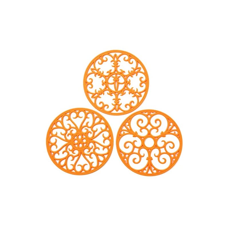 Trivet Mat - Non-Slip & Heat Resistant Kitchen Hot Pads for Countertops & Table - Kitchen Trivets for Hot Dishes & Cookware - Hot Pot Holder for Pots & Pans - Orange,Set of 3
