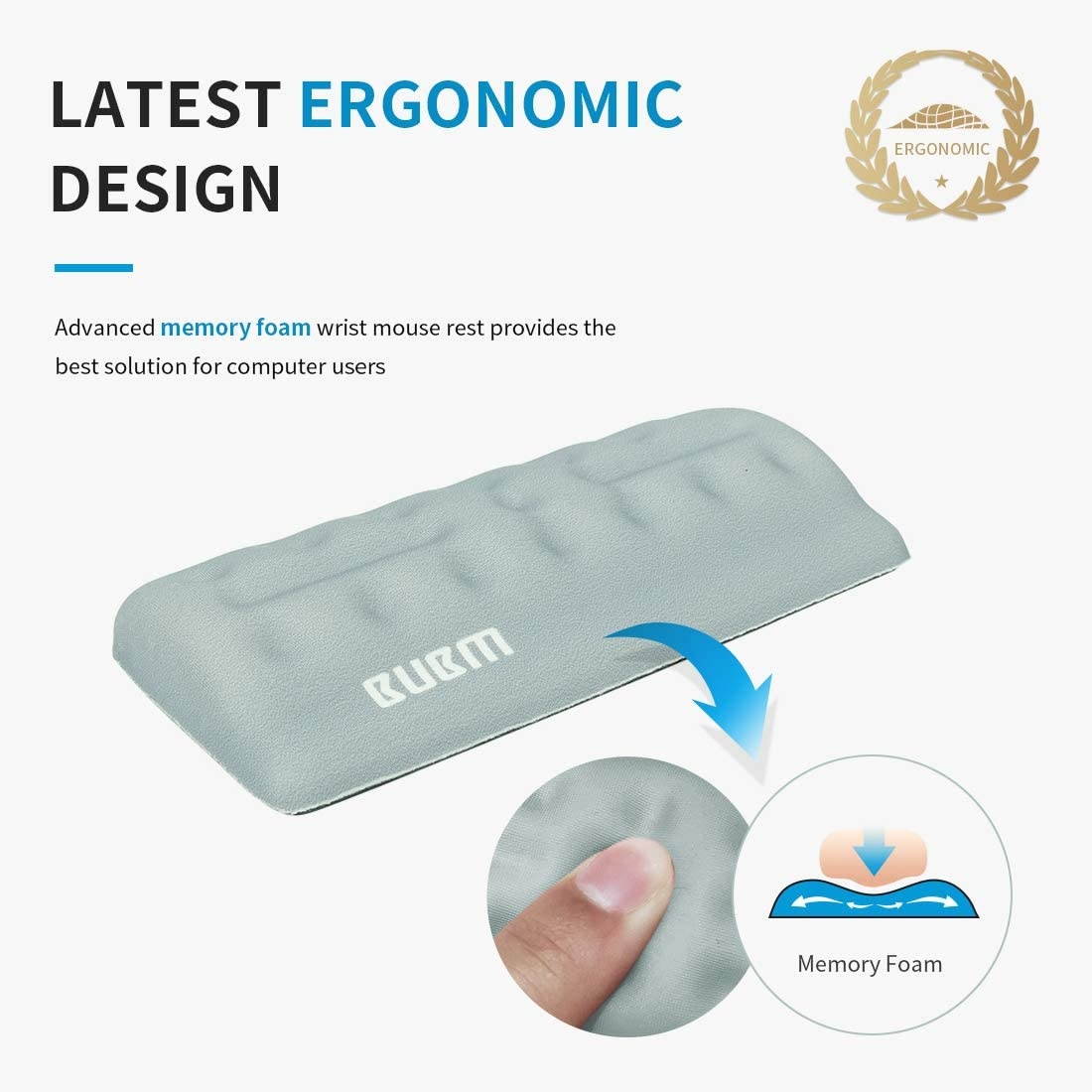BUBM Mouse Wrist Rest Support Ungraded Ergonomic Cushion Pad Memory Foam Hand Pillow Mat Comfortable Arm Stand Pain Relief with Non Slip Base for Office,Home,Computer,Laptop,Desktop,Gaming(Gray)