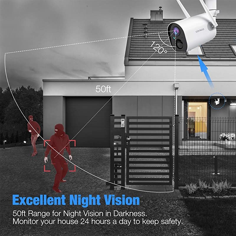 Outdoor Security Camera,  Wireless Solar Powered Home IP Camera,Surveillance WiFi Cam with Solar Panel,Night Vision, Two Way Audio, PIR Motion Detection and IP65 Waterproof