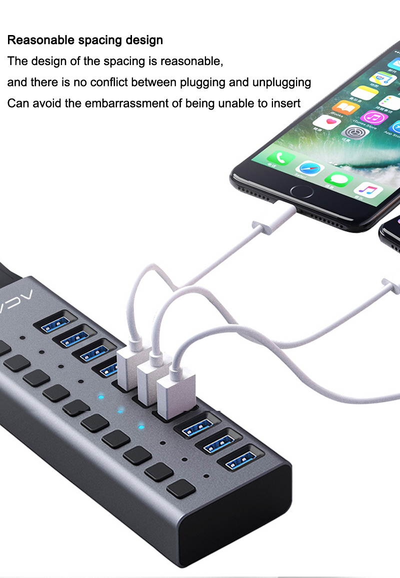 Acasis Multi USB 3.0 Hub 10 ports High Speed With ON OFF Switch Adapter Splitter USB Expander Computer Accessories