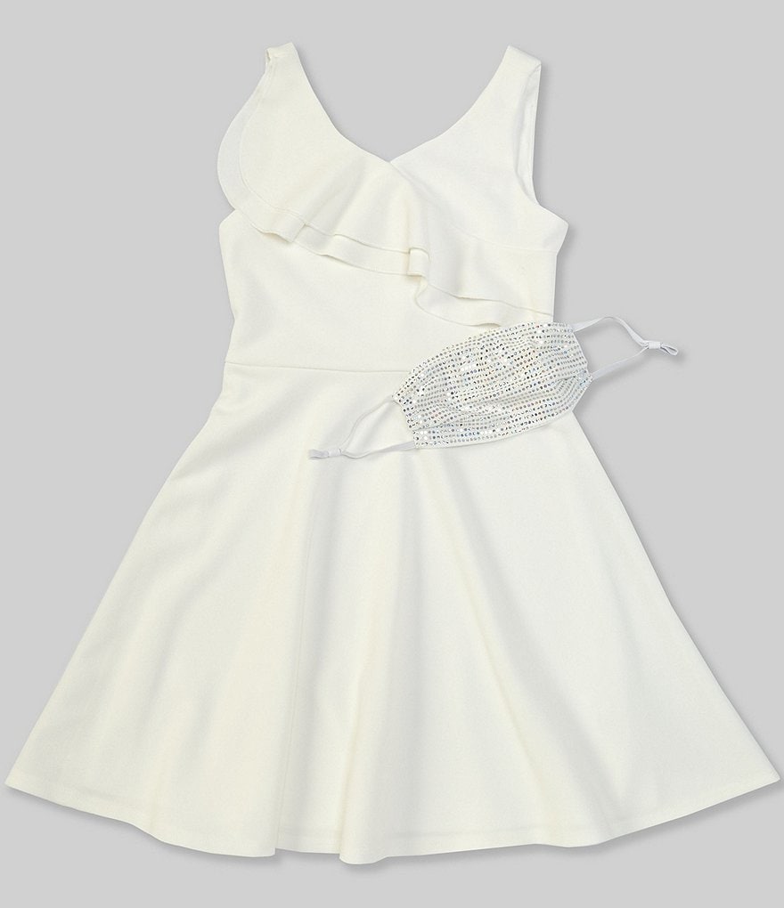 Honey and Rosie Big Girls 7-16 Sleeveless Ruffled Neck Scuba Skater Dress