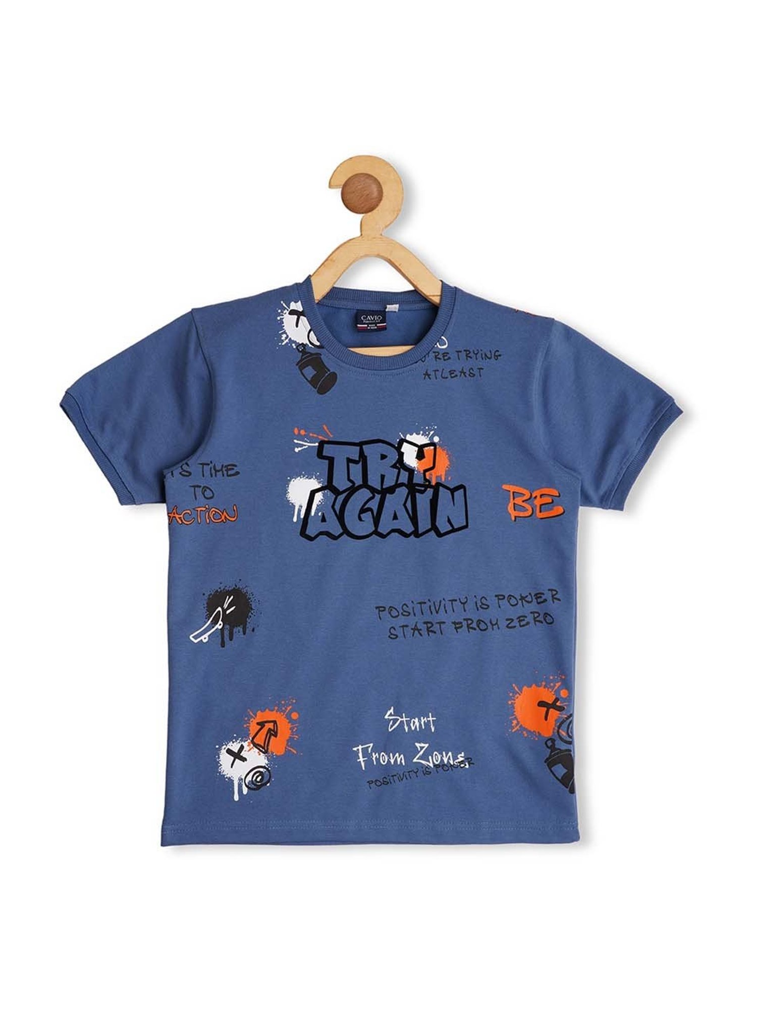 Cavio Kids Blue Cotton Printed T-Shirt Set