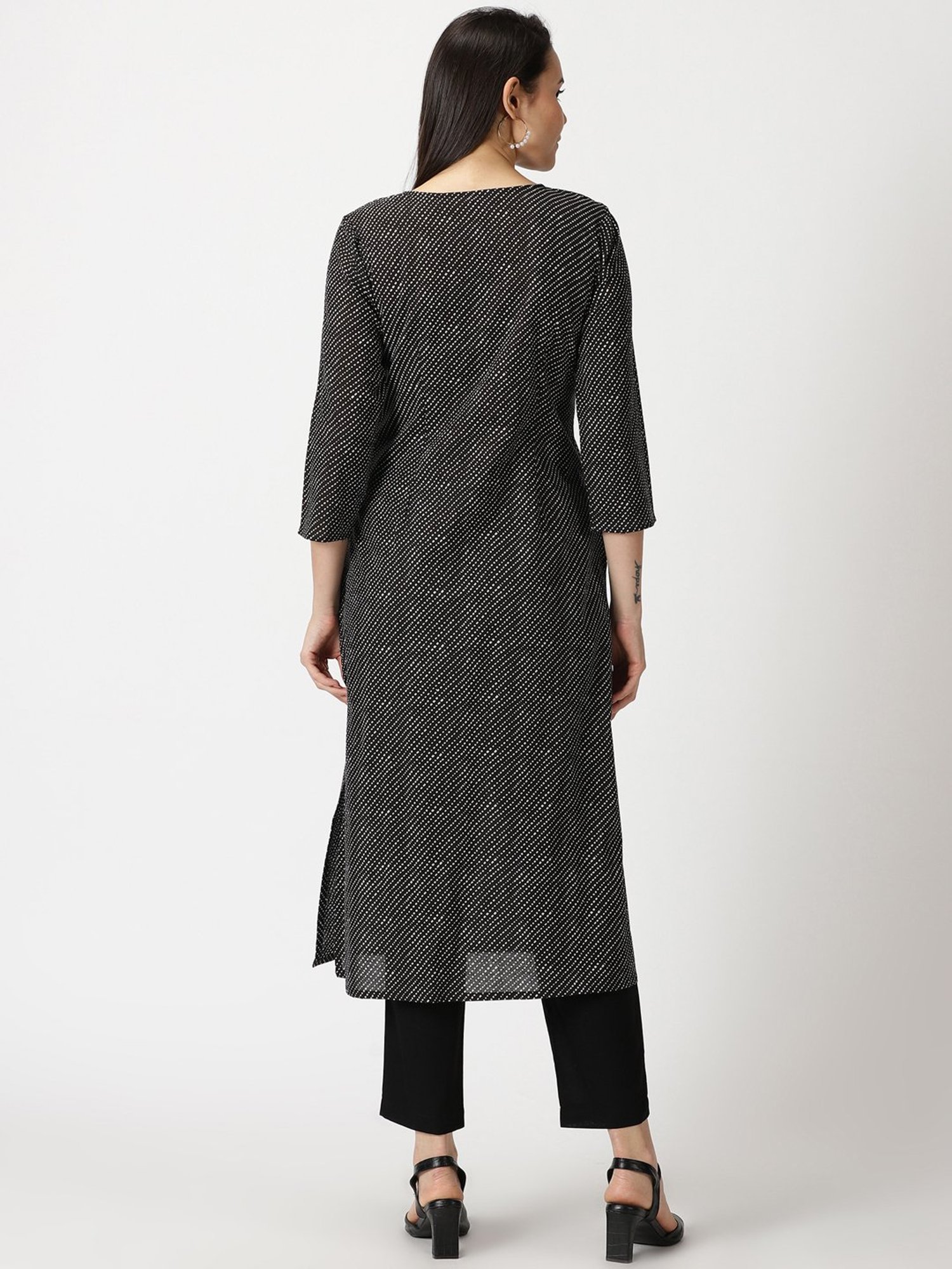 Saffron Threads Black Cotton Leheriya Print A Line Kurta