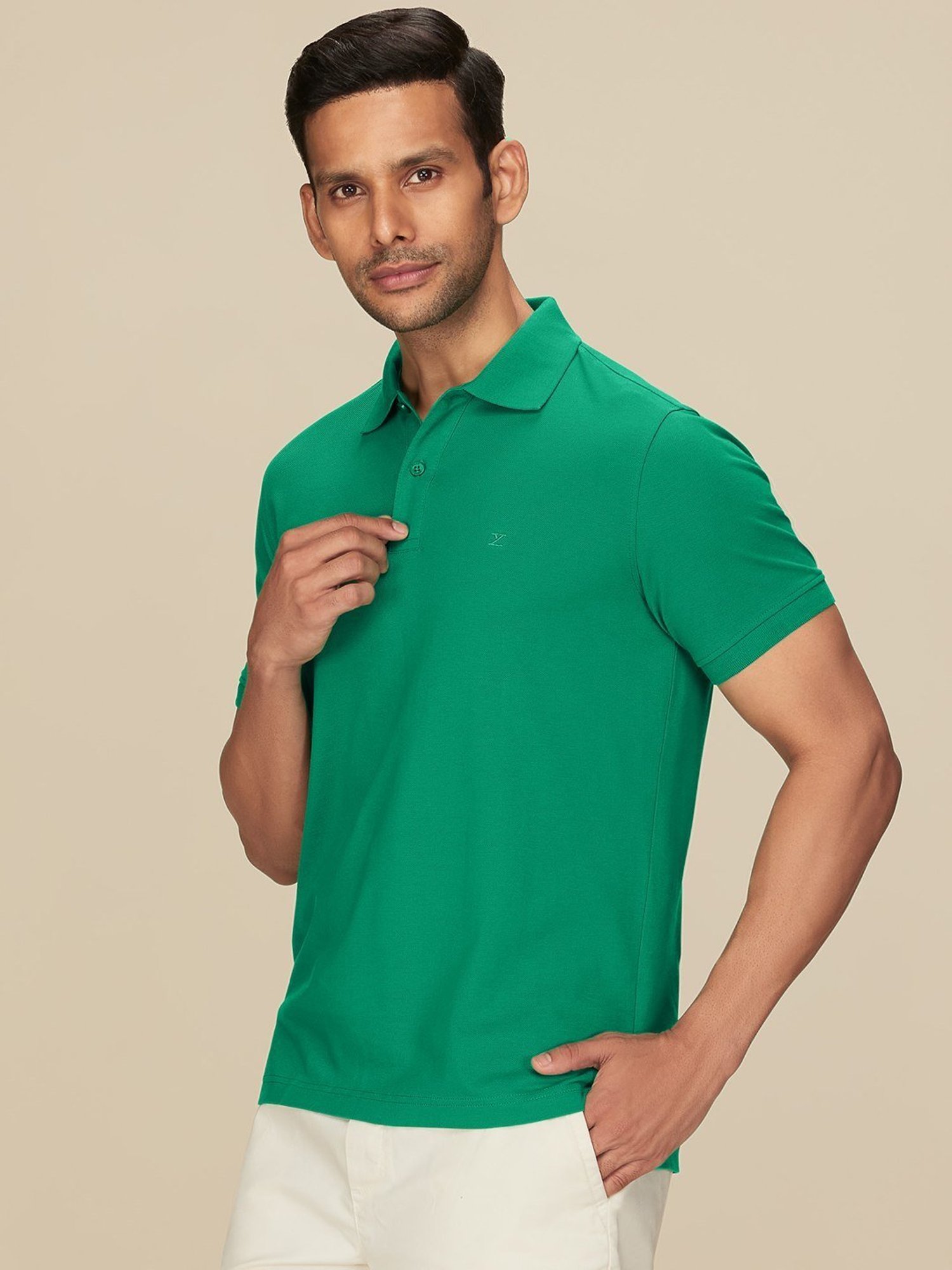 XYXX Fiesta Green Cotton Regular Fit Polo T-Shirts