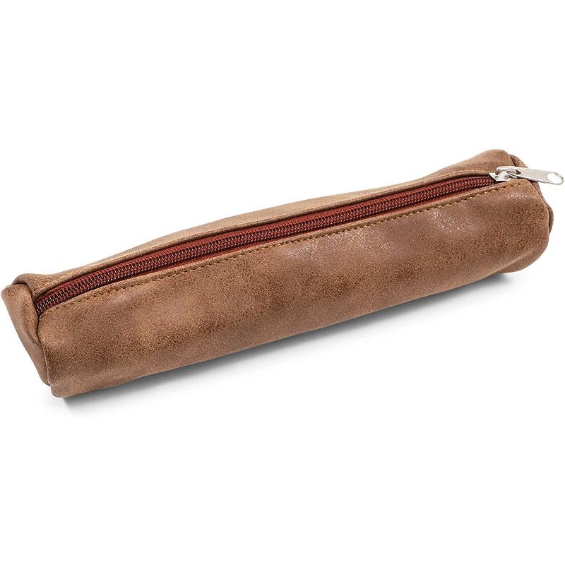 Juvale 2-Pack Brown Faux Leather Pencil Pouch Pen Case for School & Office 2.5 x 9 in