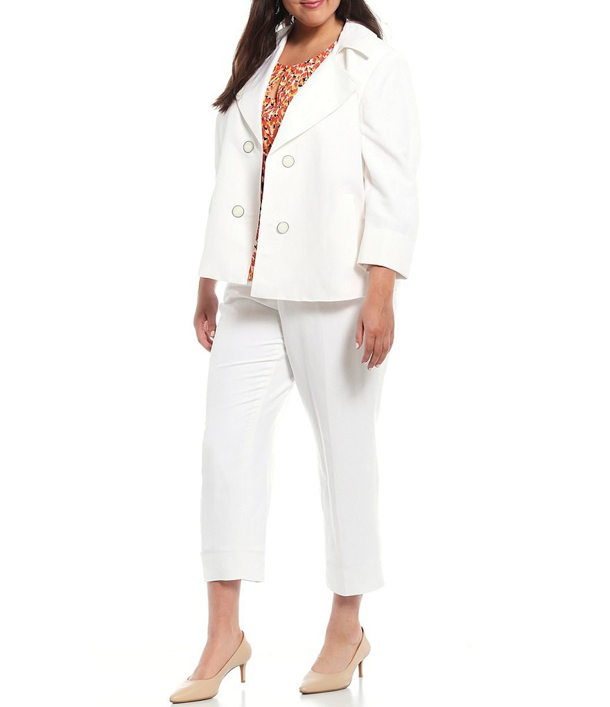 Kasper Plus Size Stretch Crepe Stand Combo Collar One Button Jacket