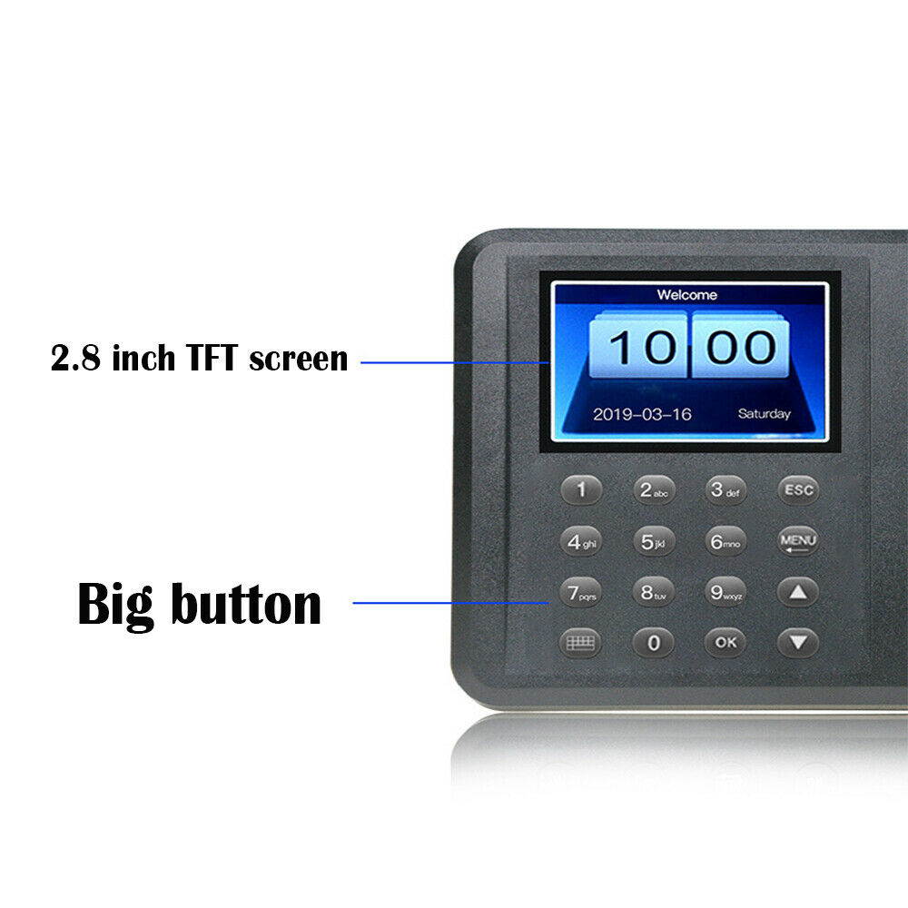 2.8" TFT LCD Employee Time Clock Fingerprint Biometric Time Attendance Machine