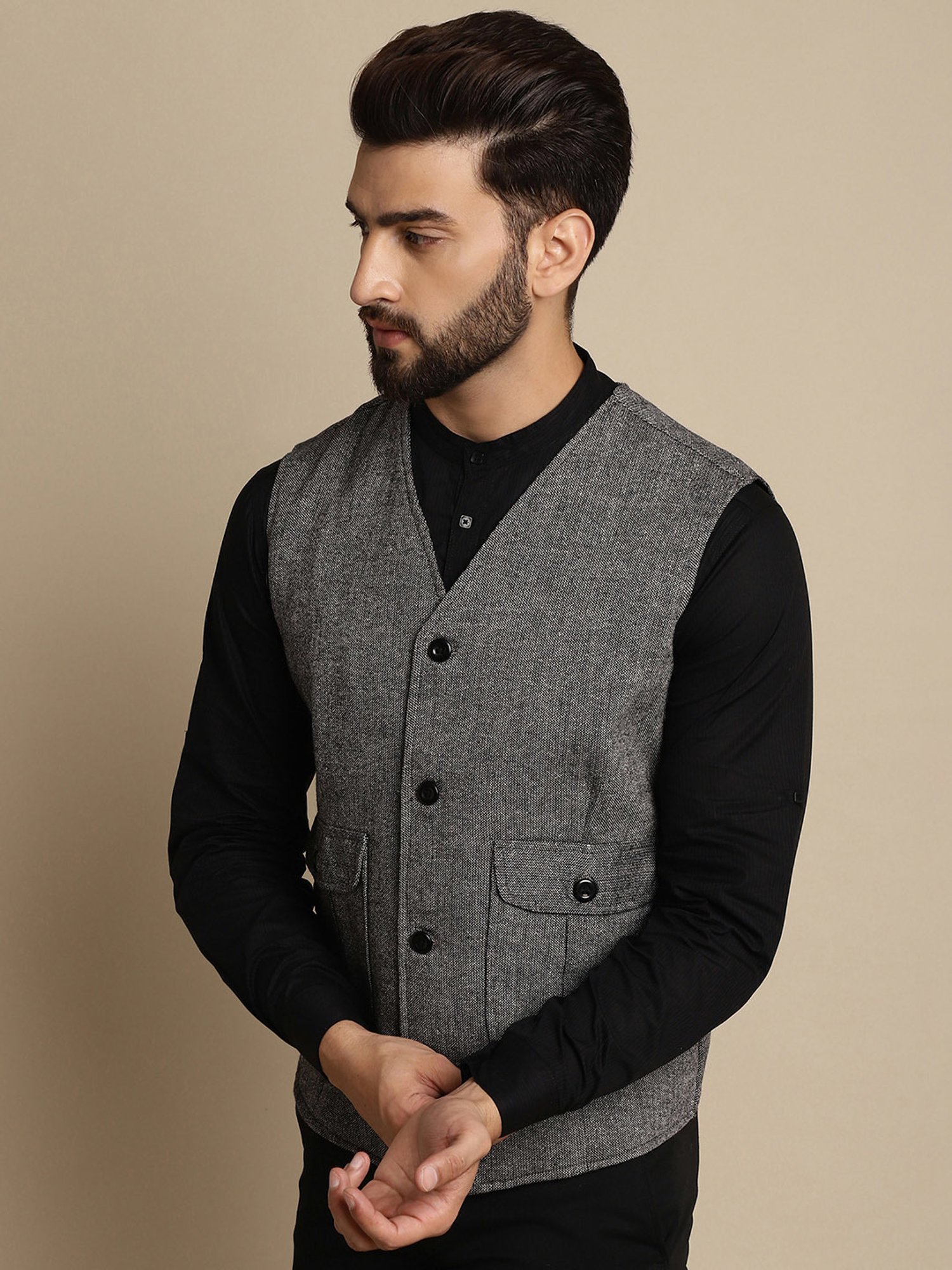 Even Charcoal Regular Fit V Neck Waistcoat
