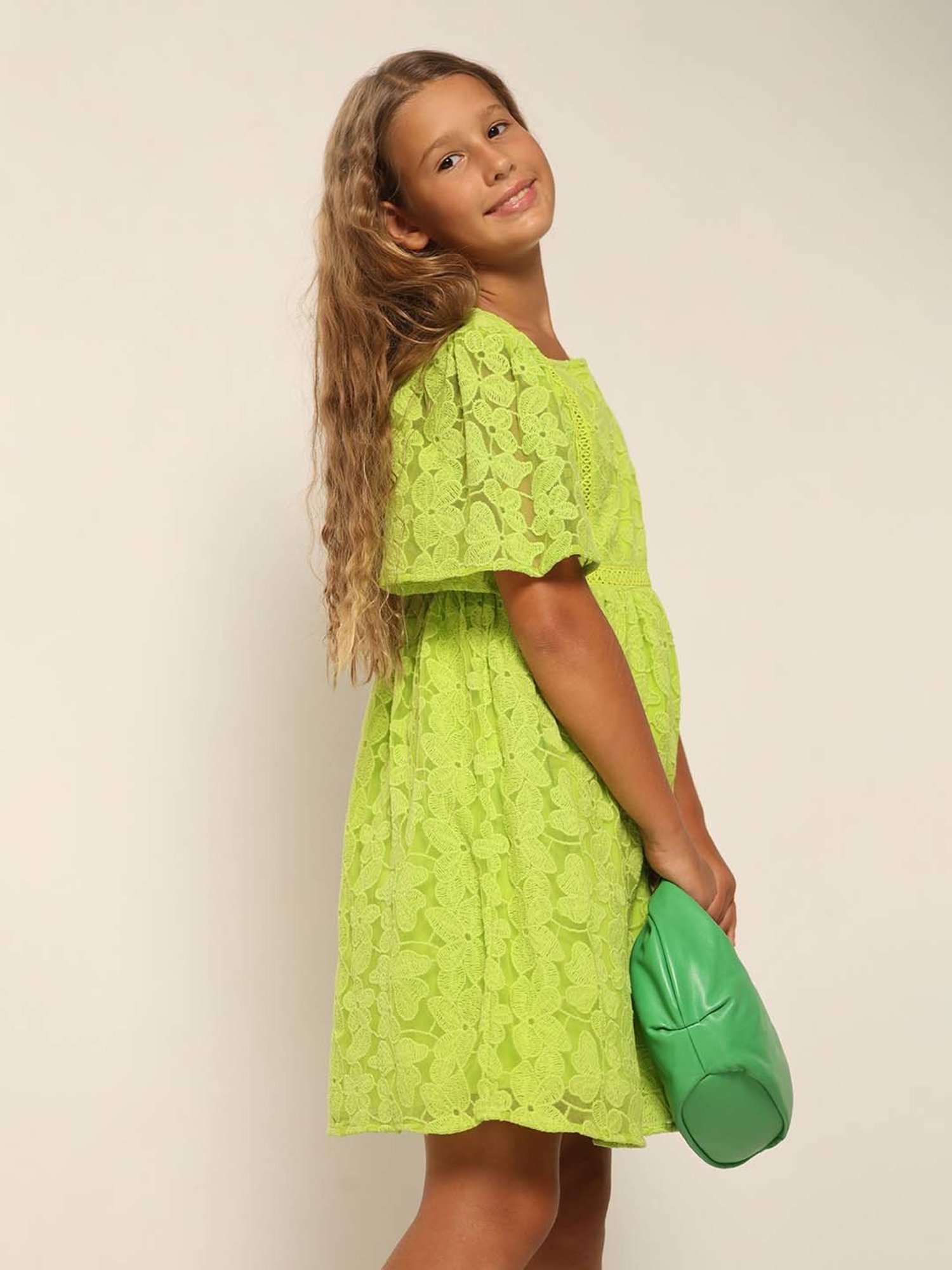 VERO MODA GIRL Lime Green Embroidered Dress