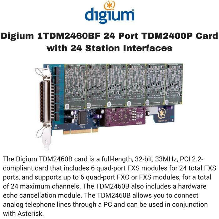 Digium 24 Port Modular Analog PCI 3.3/5.0V Card with 24 Station Interfaces 1TDM2460BF