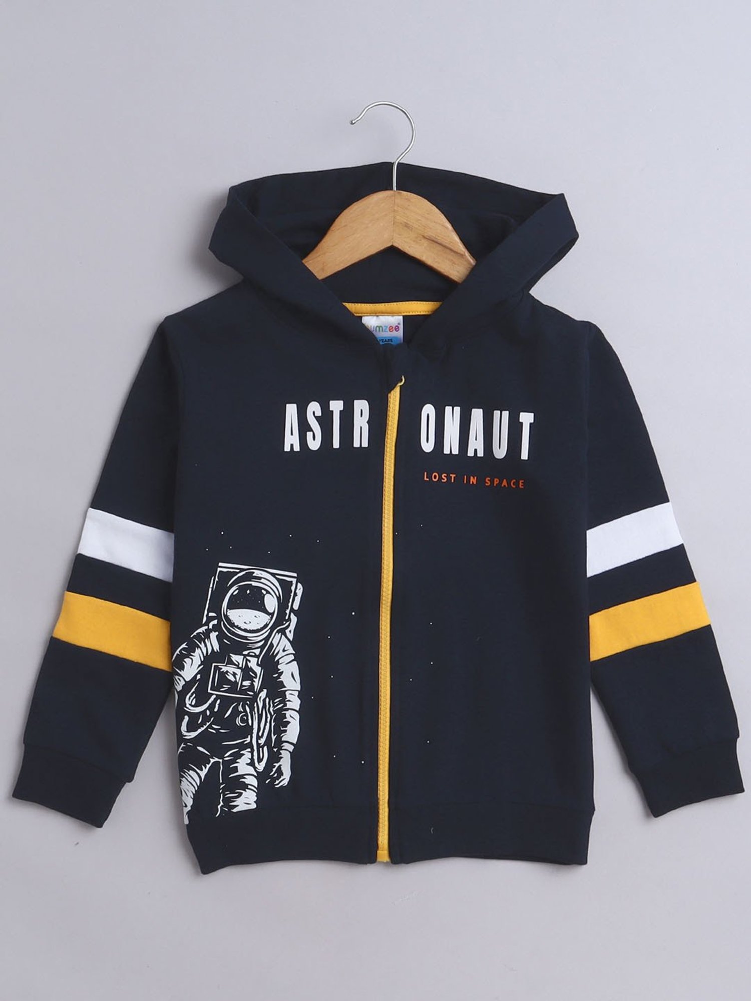 BUMZEE Navy Boys Full Sleeves Cotton Hooded Zipper Sweatshirt Age - 2-3 Years