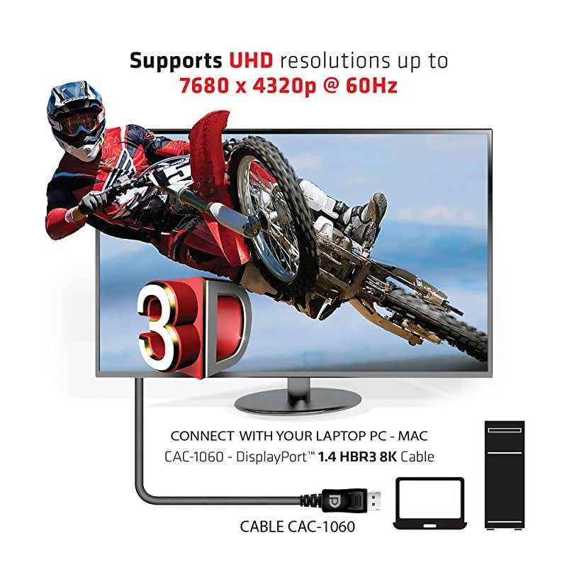 3D Displayport Cable 14 8K 60Hz VESA certfied 3 Meter984Feet 28AWG Black Color CAC1060