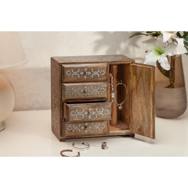 GG Collection Mango Wood with Metal Inlay Heritage Jewelry Box.