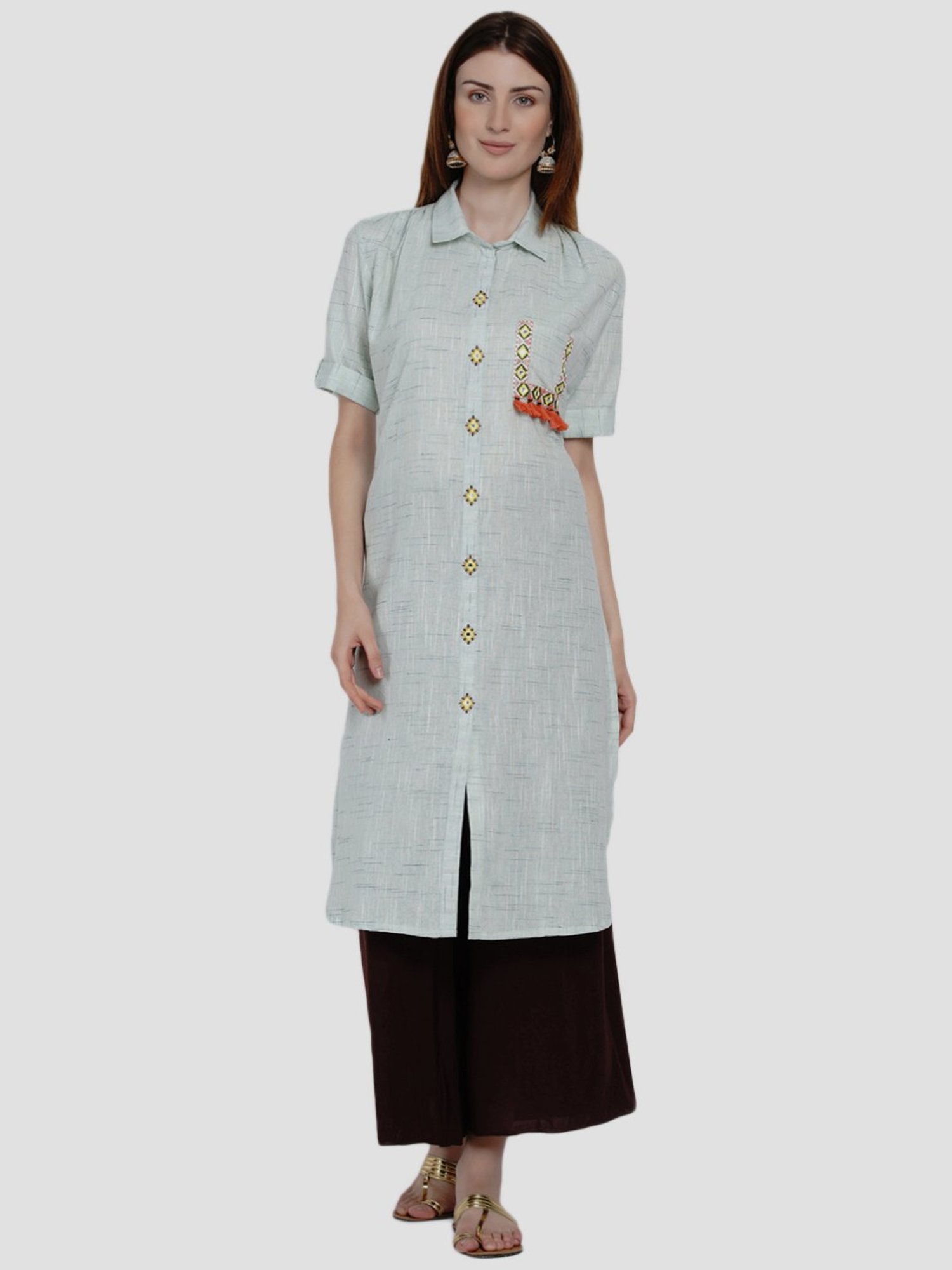 Women Republic Grey Cotton Embroidered Straight Kurta