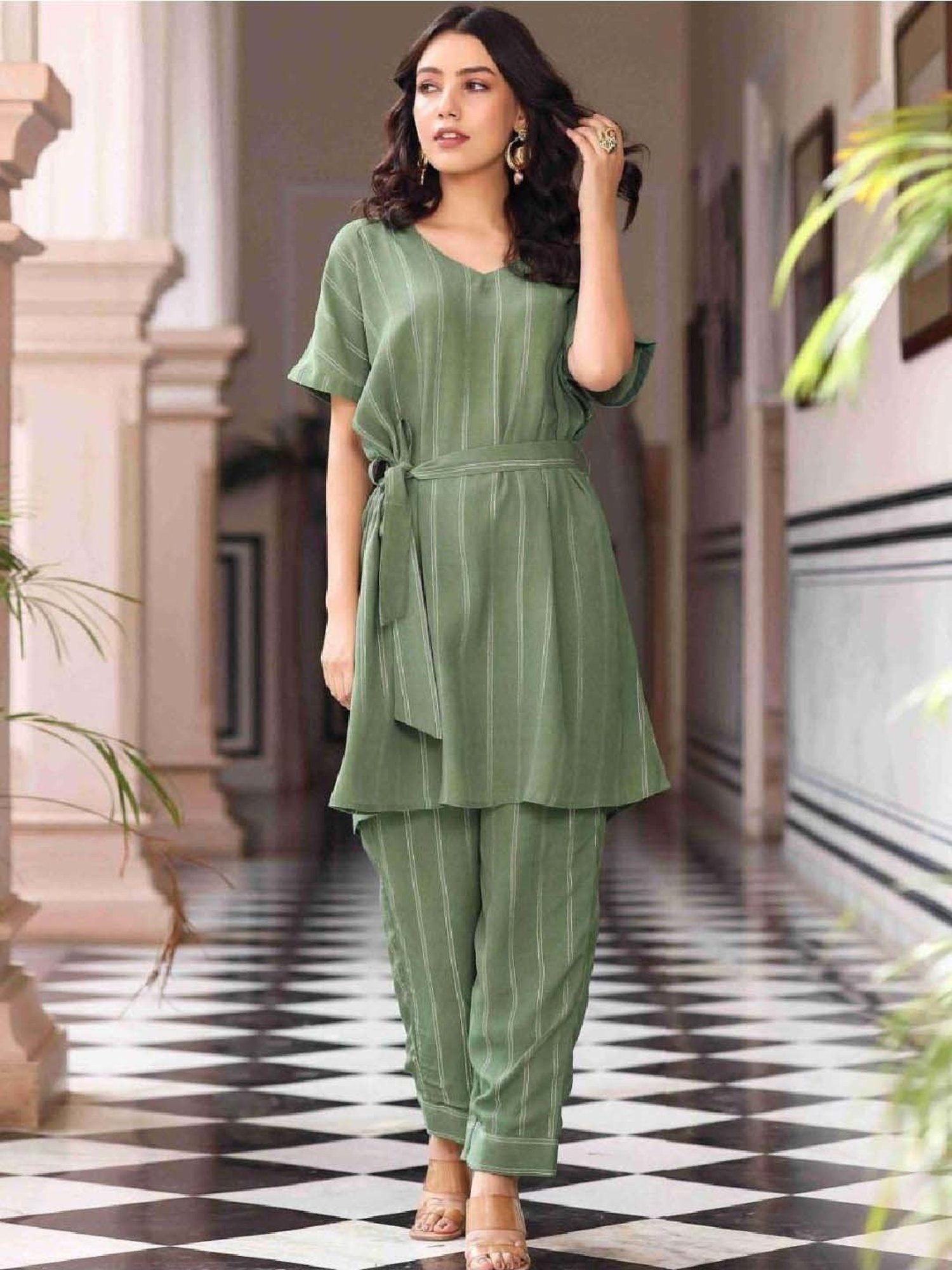 Artagai Midnight Navy Elevated Basics Co-Ord Set With Notch Collar Top And Straight Pants