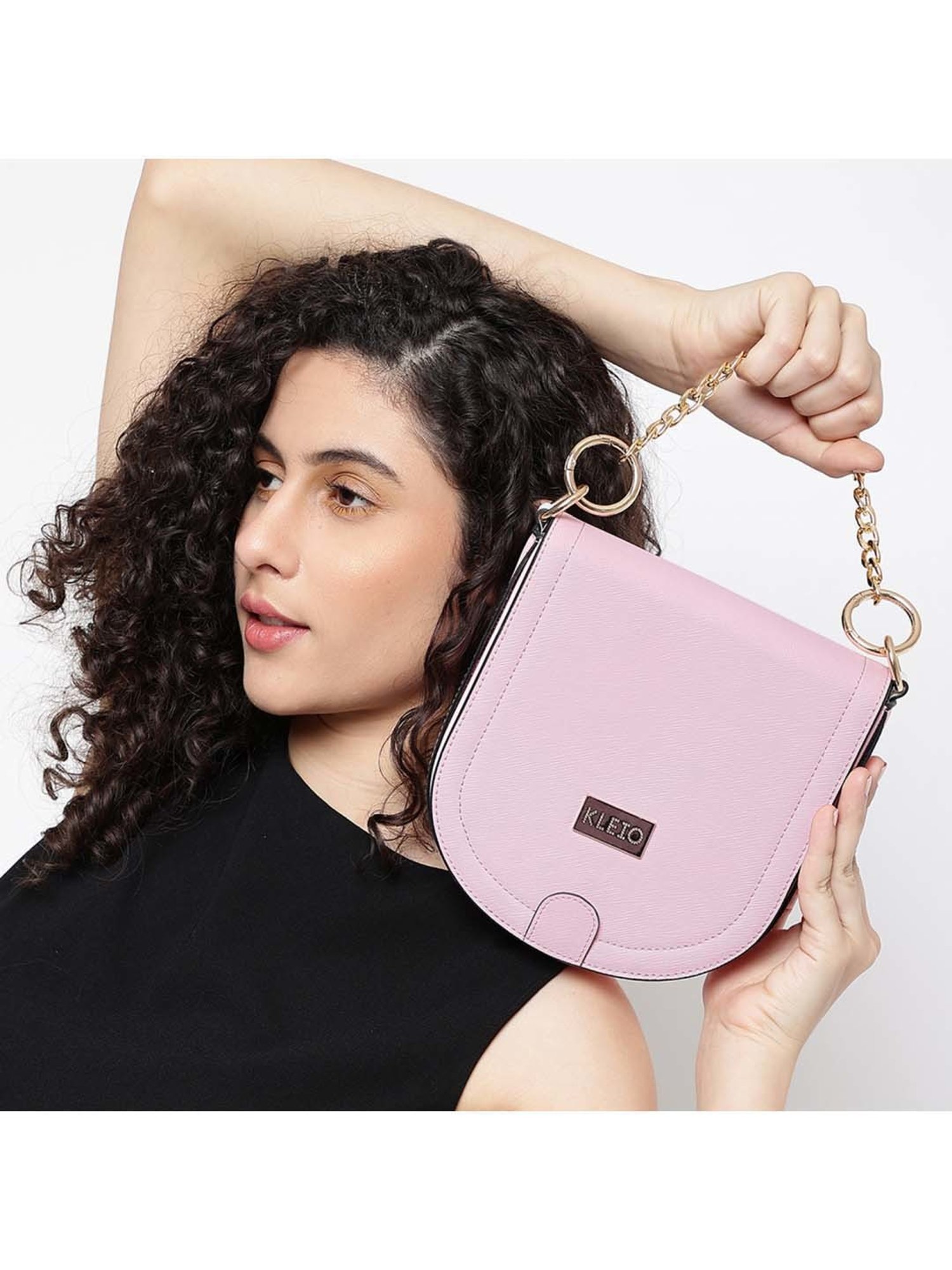 KLEIO Pink Solid Small Sling Handbag