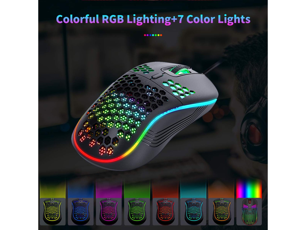 Wired Gaming Mouse Rechargeable USB PC Gaming Mouse RGB Backlit Mouse Ergonomic Optical Mice W/Honeycomb Shell for PC Computer Laptop 7200DPI