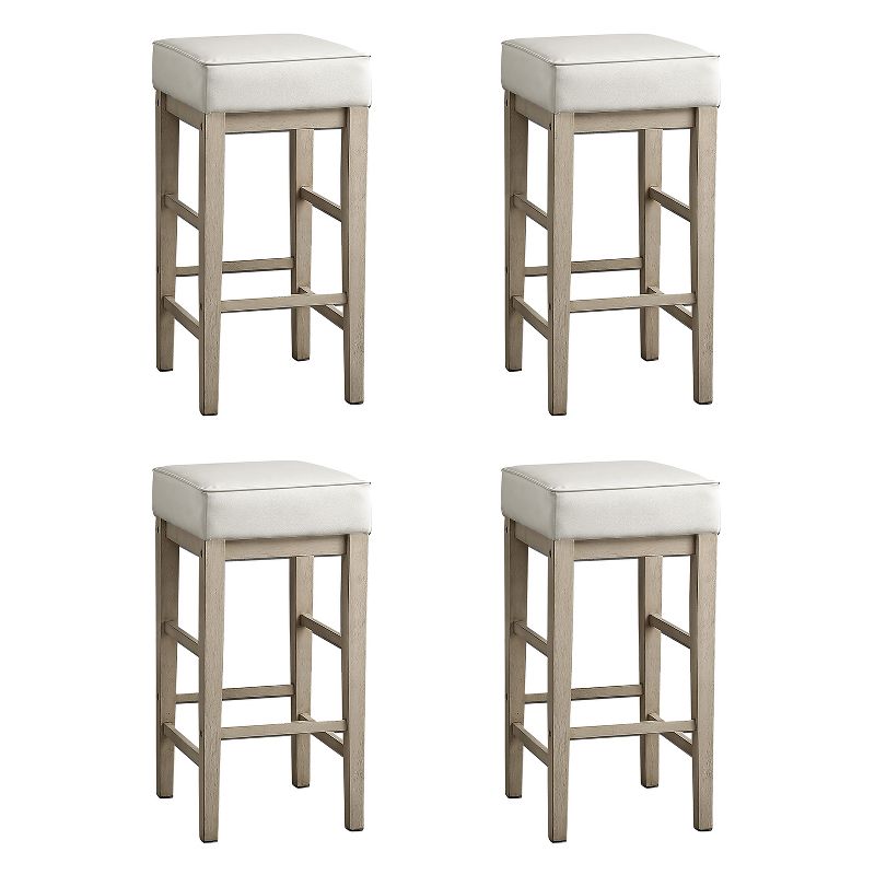 Lexicon 29" Pub Height Wooden Stool Leather Seat Barstool Set, White (2 Pack)