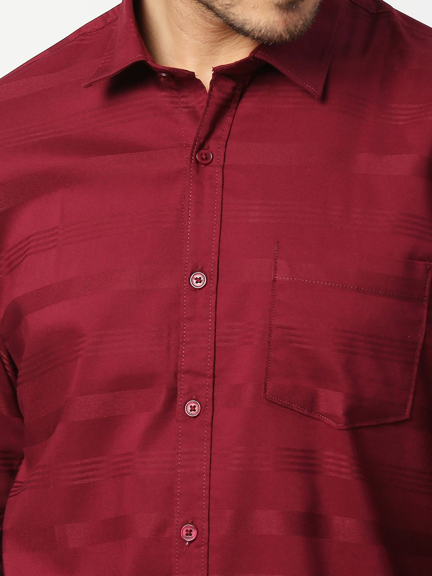 SOLEMIO Red Slim Fit Striped Shirt