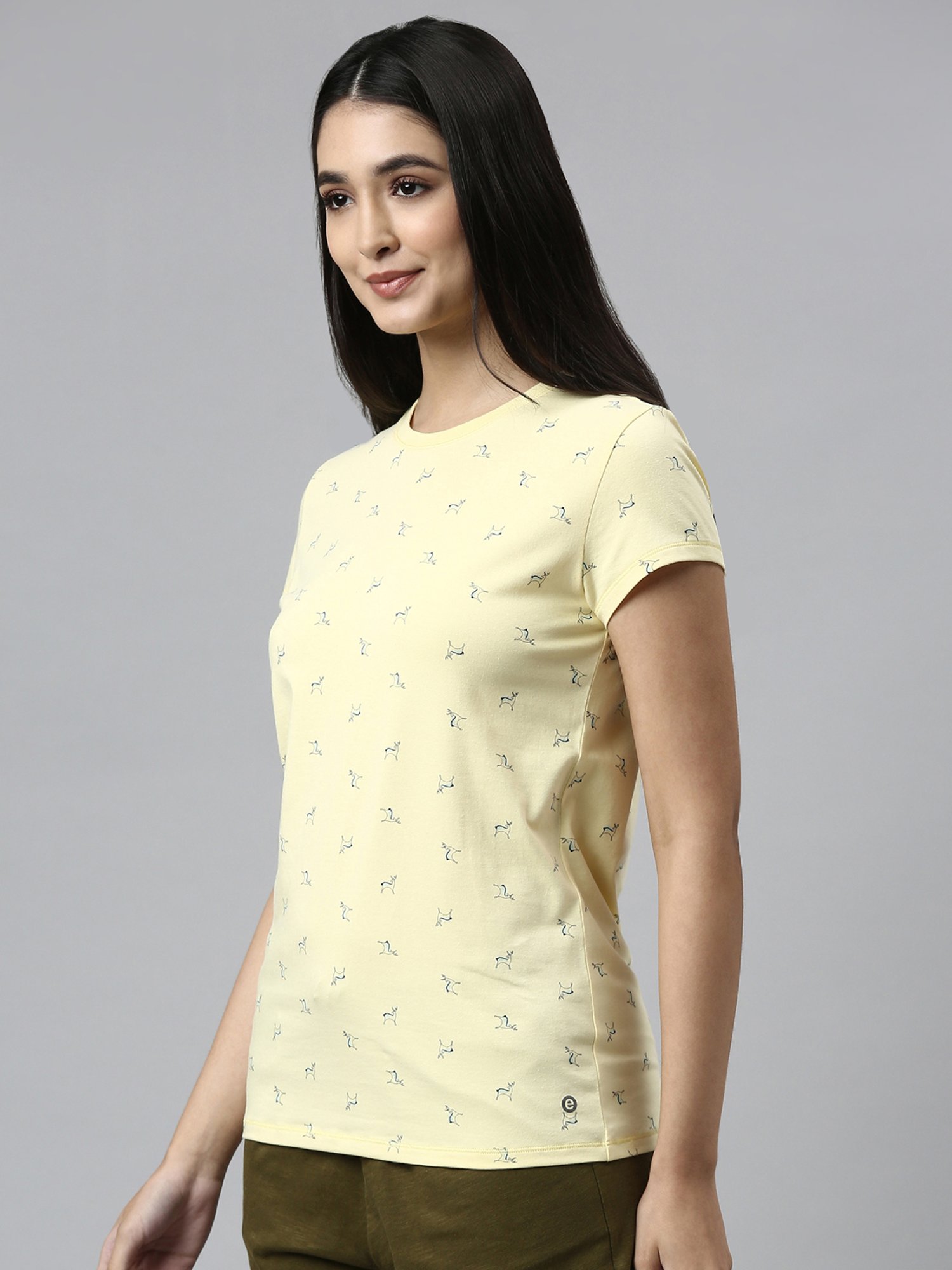 Enamor Banana Yellow Cotton Printed T-Shirt