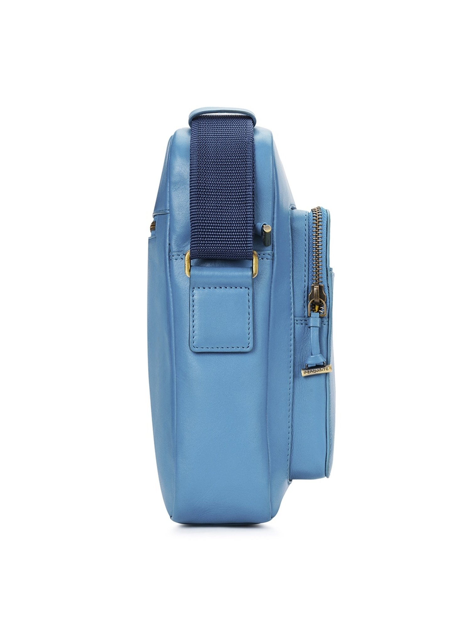 PERQUISITE MARK Blue Solid Medium Cross Body Bag