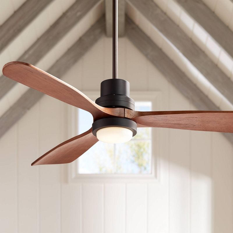 52" Casa Vieja Modern Outdoor Ceiling Fan with Light Solid Wood Delta-Wing Oil Rubbed Bronze Damp Rated for Kitchen Patio