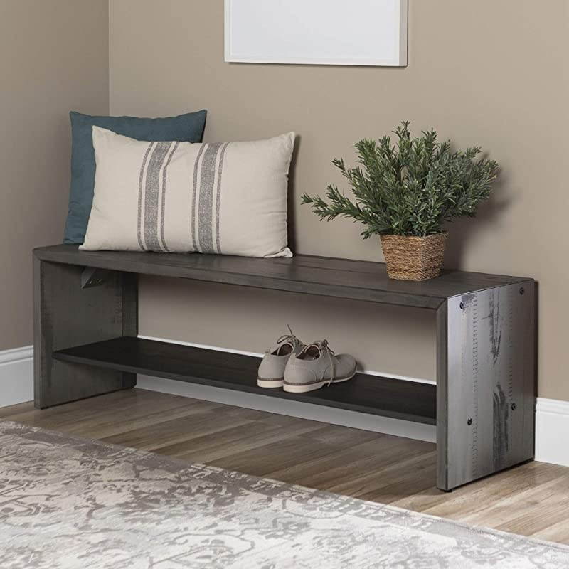 Edison Cheyenne Rustic Solid Wood Two Tier Entryway Bench, 58 Inch, Grey