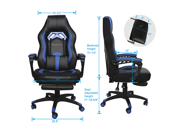 Gaming Chair Office Chair PC Chair with Massage Lumbar Support, Vantage Style PU Leather High Back Adjustable Swivel Task Chair with Footrest,Blue,GC26