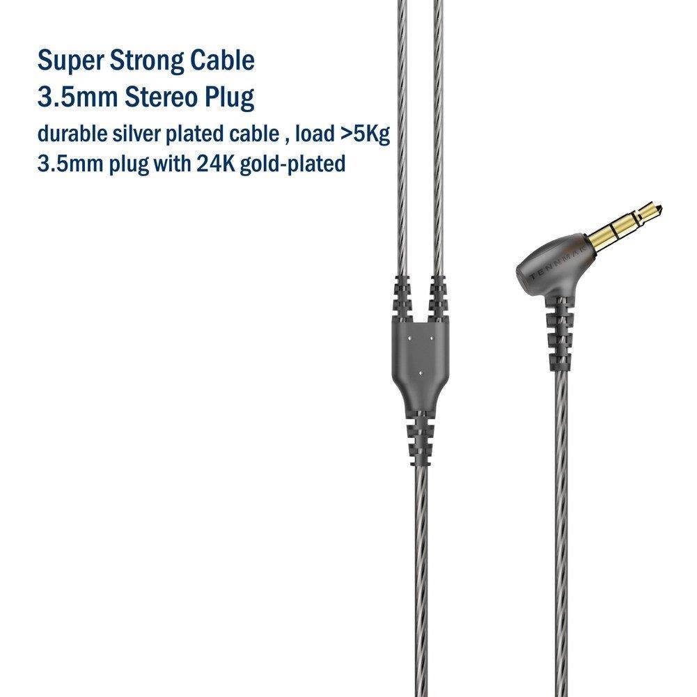 Tennmak Pro Dual Dynamic Driver Detachable Sport Earhook Detachable in Ear Earphones, MMCX Earphone with 4 Drivers (Black NO MIC)