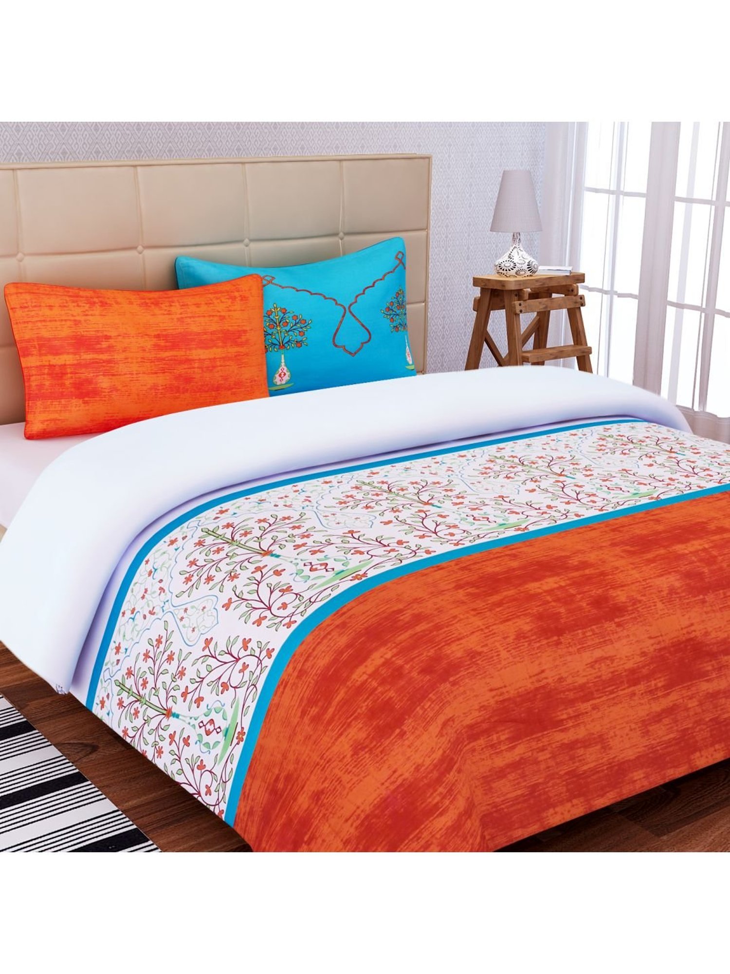 SEJ by Nisha Gupta Orange & White Bed Sheet Sets