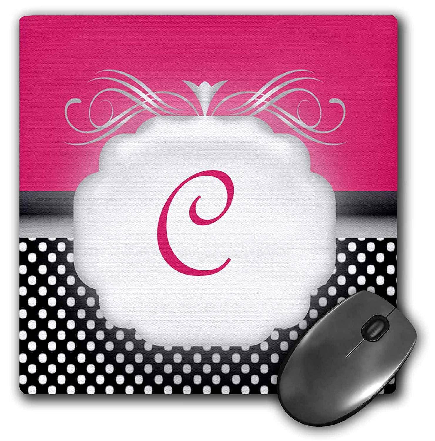 3dRose LLC 8 x 8 x 0.25 Inches Mouse Pad, Elegant Pink with Black and White Polka Dot Monogram Letter C (mp_113842_1)