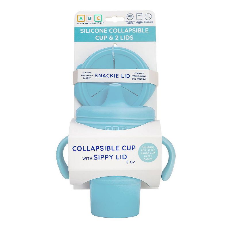 Austin Baby Collection Silicone Collapsible Cup Sippy & Snackie Lid Set- Sky Blue