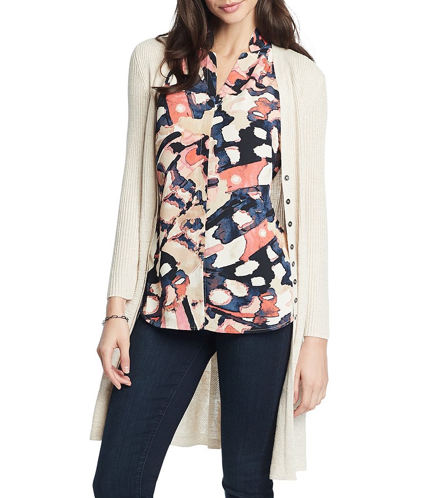NIC + ZOE In A Twirl Long Sleeve Button Front Linen Blend Cardigan