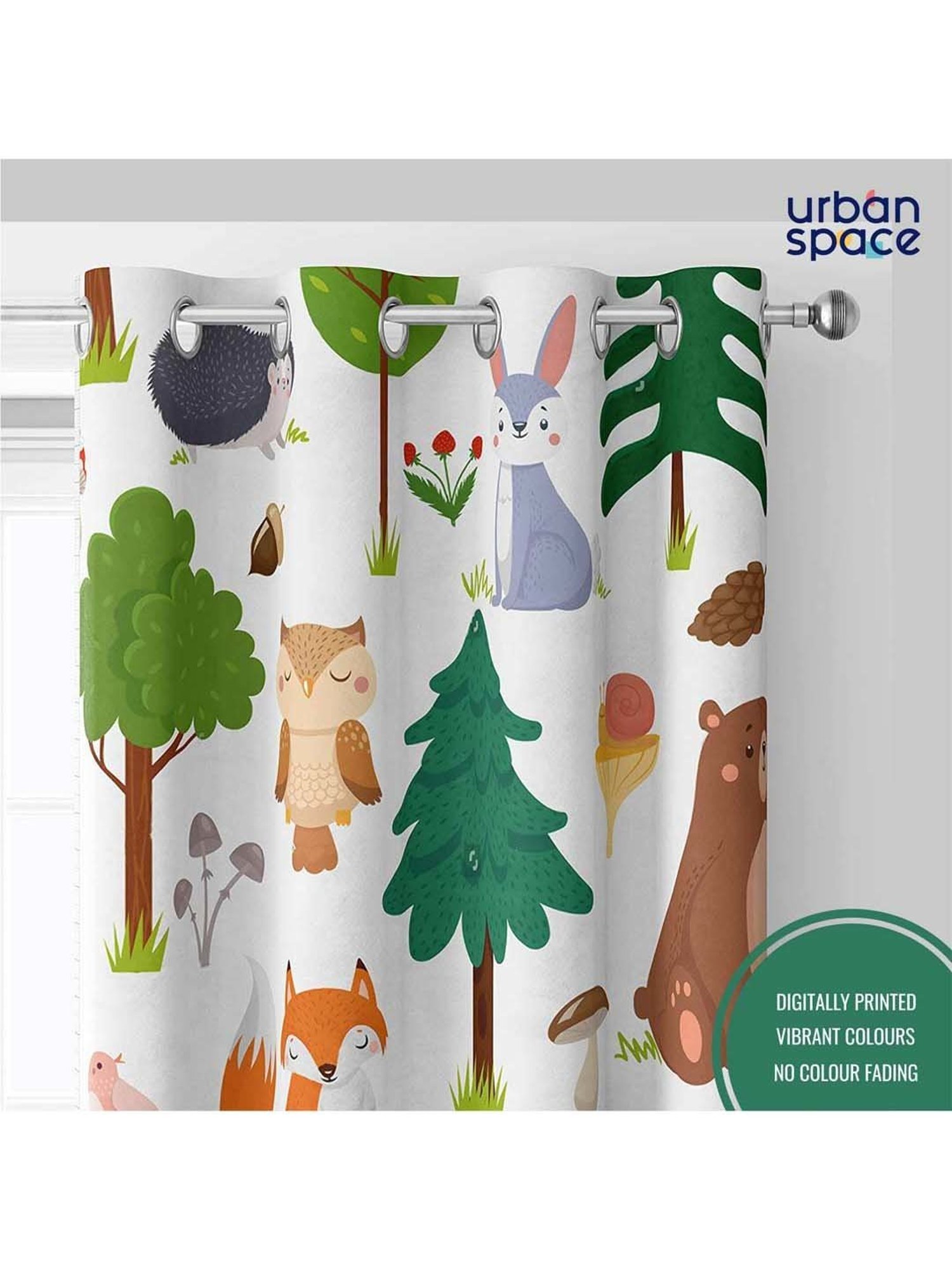 Urban Space Multicolor Polyester Window Curtain With Tieback & Eyelet