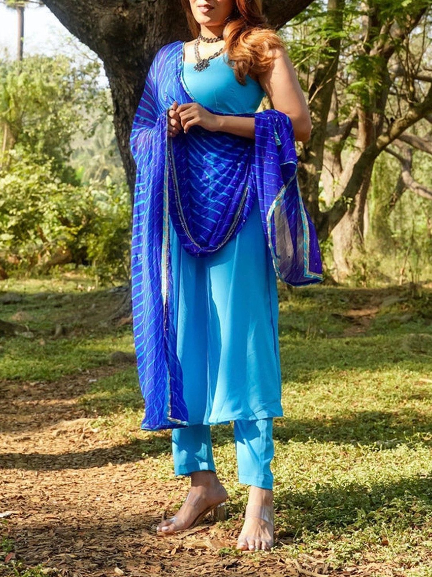 Thread and Button Aasmani Blue Kurta with Pant and Dupatta